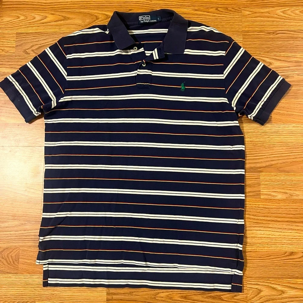 Polo Ralph Lauren Shirt Short Sleeve Navy White Stripe Green Pony Men’s large